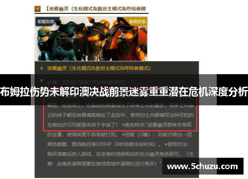 布姆拉伤势未解印澳决战前景迷雾重重潜在危机深度分析